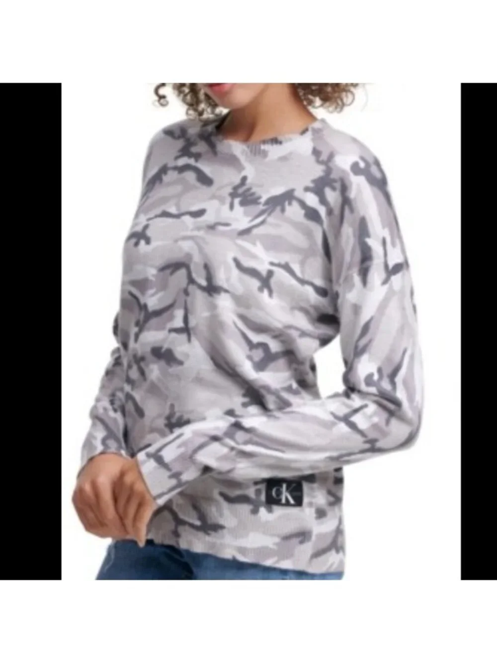 Calvin Klein Jeans grey camo lightweight knit sweater